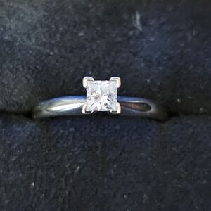 14k Princess Cut Solitaire Diamond White Gold Ring